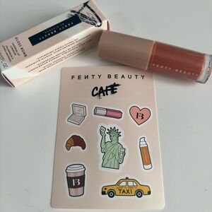 NEW Fenty Beauty Gloss Bomb Deluxe travel size in Fenty Glow#1 + Popup stickers